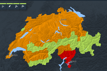 Carte des avertissements de canicule, valide le 18 août à 17h. Source : MétéoSuisse