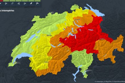 Carte d'avertissement actuelle en Suisse, valide lundi 28.08.2023 à 12h. (MétéoSuisse)