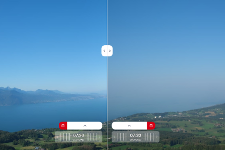 Comparaison de la vue depuis le Mont Pèlerin en direction du sud-sud-ouest entre le 1er (à gauche) et le 9 (à droite) septembre à 07:20. Source : caméra MétéoSuisse du Mont Pèlerin