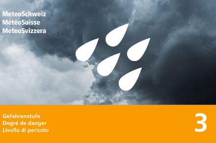 MétéoSuisse a émis un avis de degré 3 pour l'événement de fortes précipitations à venir (pluie intense et continue) de dimanche 6 UTC à mercredi 12 UTC.