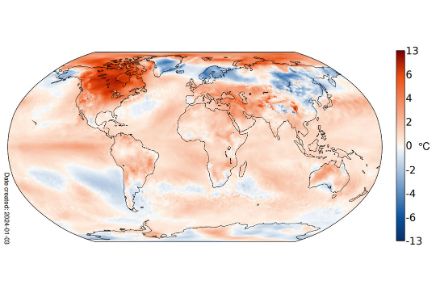 Carte de la répartition des anomalies de température dans le monde en décembre 2023