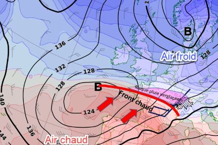 Front chaud prévu le 17.01.2024 et risque de pluie verglaçante