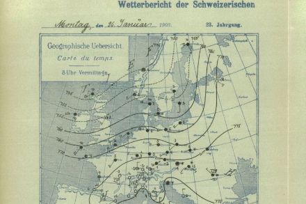 Carte de la pression atmosphérique sur l'ouest de l'Europe, le 26 janvier 1903 (source : Institut Suisse de Météorologie)