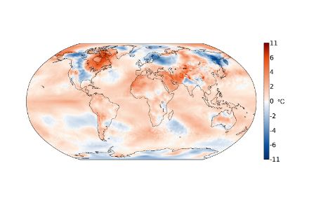 Carte mondiale des anomalies de température en janvier  2024 par rapport à la moyenne 1991-2020