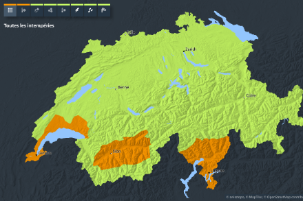 Carte des avis canicules en cours valide dès dimanche 28 juillet jusqu’au jeudi 1er août compris.
