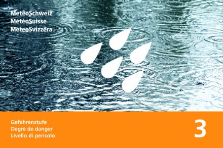 Avertissement de fortes pluies de niveau 3 pour jeudi 26 septembre. Source : MétéoSuisse