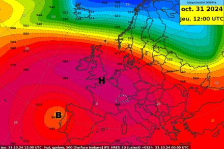 Carte en couleur montrant les pressions en altitude.