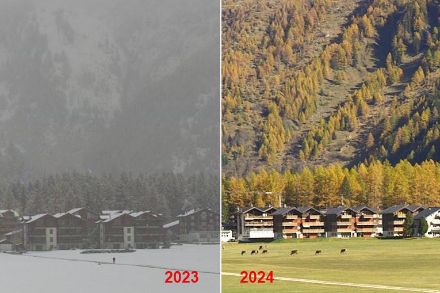 Oberwald le 4 novembre 2023 et le 4 novembre 2024 (Image : Roundshot)