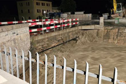 Photo de la Navizence en crue à Chippis (VS) dans la nuit du 29 au 30 juin 2024.