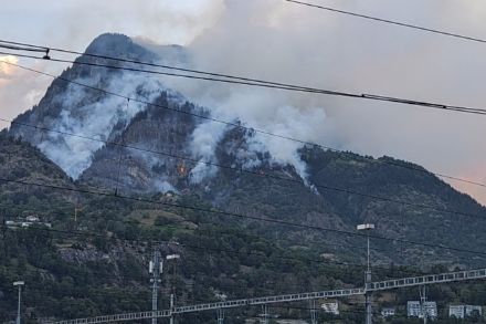 Incendie de forêt à Bitsch (VS), juillet 2023 (image : Daniel Kämpfer, canton du Valais)