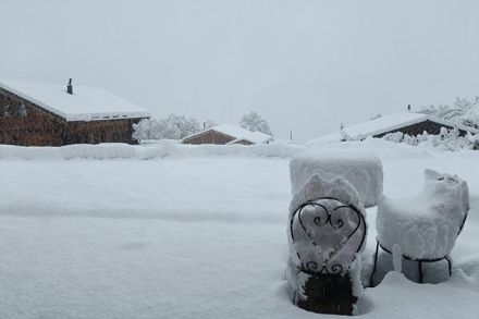 Chutes de neige exceptionnelles en Valais comme ici sur les hauteurs de Savièse le 17 avril 2025.