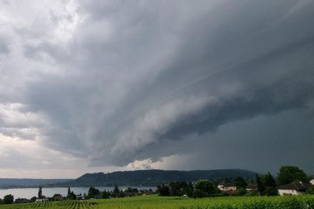 Orage du 15 juin depuis la Neuveville. (Image : Observation météo, app MétéoSuisse)