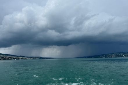 Fortes averses le 27 juillet 2025 près de Horgen, au bord du lac de Zurich. Image : observations météo, app MeteoSwiss