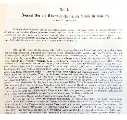 Aperçu de l’évolution météorologique en Suisse en 1911.